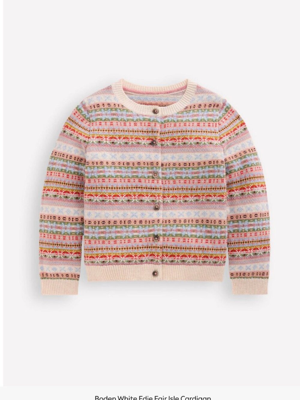 Boden White Edie Fair Isle Cardigan. 13-14Y / Womens small.